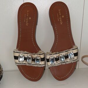Kate Spade Crystal Embellished Sandals in Cream and Black